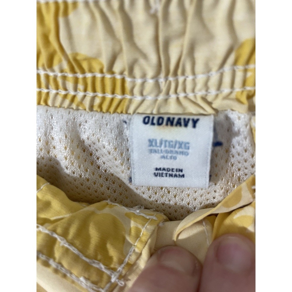 Old Navy XL Men's Butter Yellow Floral Hawaiian Tropical Board Shorts Swim Trunk - Picture 5 of 5
